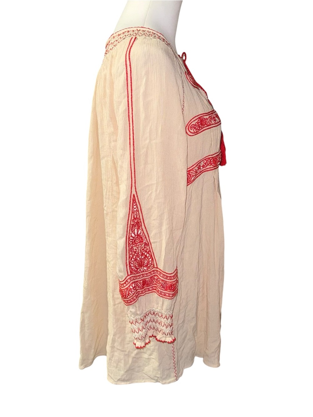 Free People Cream Peasant Top with Red Trim - Picture 9 of 13